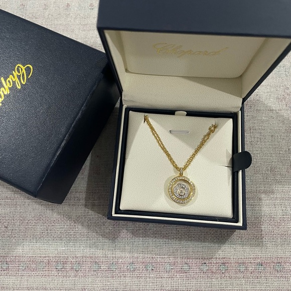 Chopard Jewelry - Chopard Gold and Crystal Circular Pendant Necklace